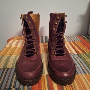 Lucky Brand Women's Leather And Wool Burgandy Lace-Up Boots Size 8